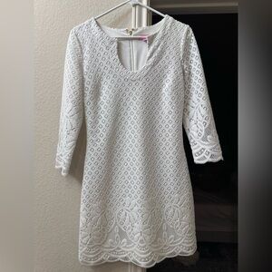 Lilly Pulitzer White 3/4 length Sleeve Lace Dress